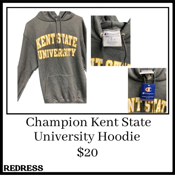 Champion Tops - NWT Champion Kent State University Grey/Gold Hooded Sweatshirt Size S Oversized